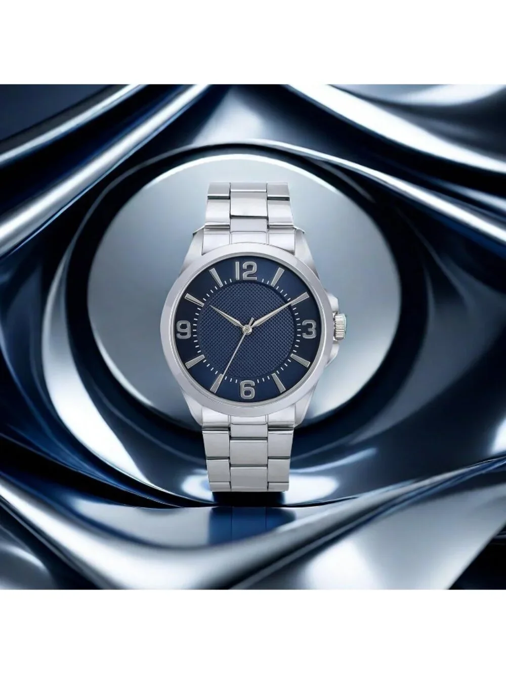 Men's Silver And Blue Analog Stainless Steel Case Arabic Numerals Classic Watch